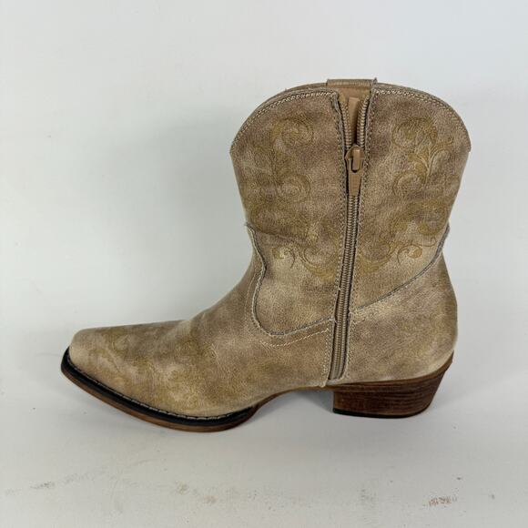 Roper Short Stuff Ankle Boots Women's 10 Brown Embossed Leather Snip Toe Casual - Picture 6 of 10